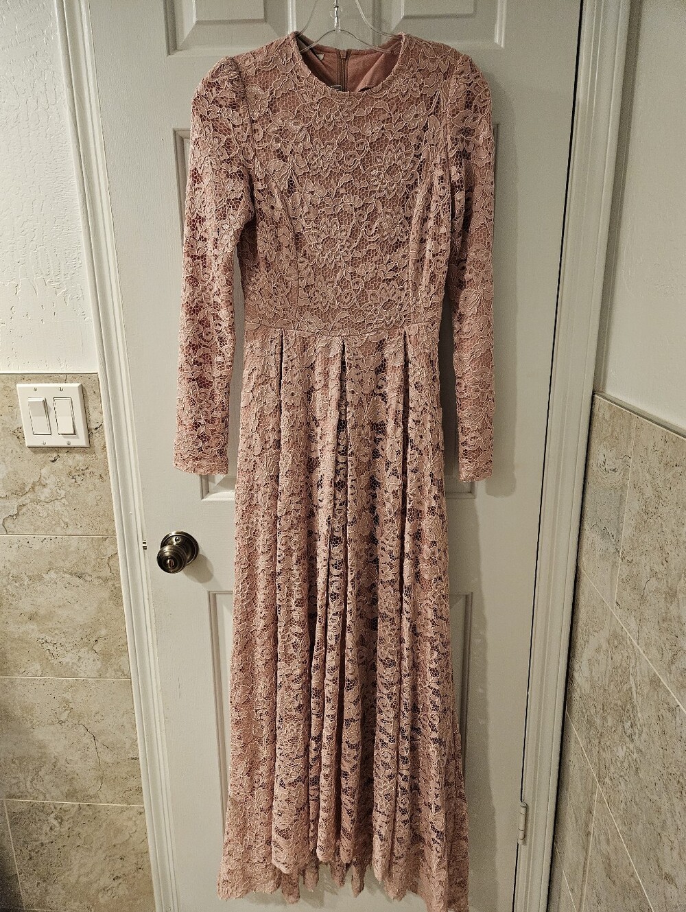 Pink Long Sleeve Lace Maxi